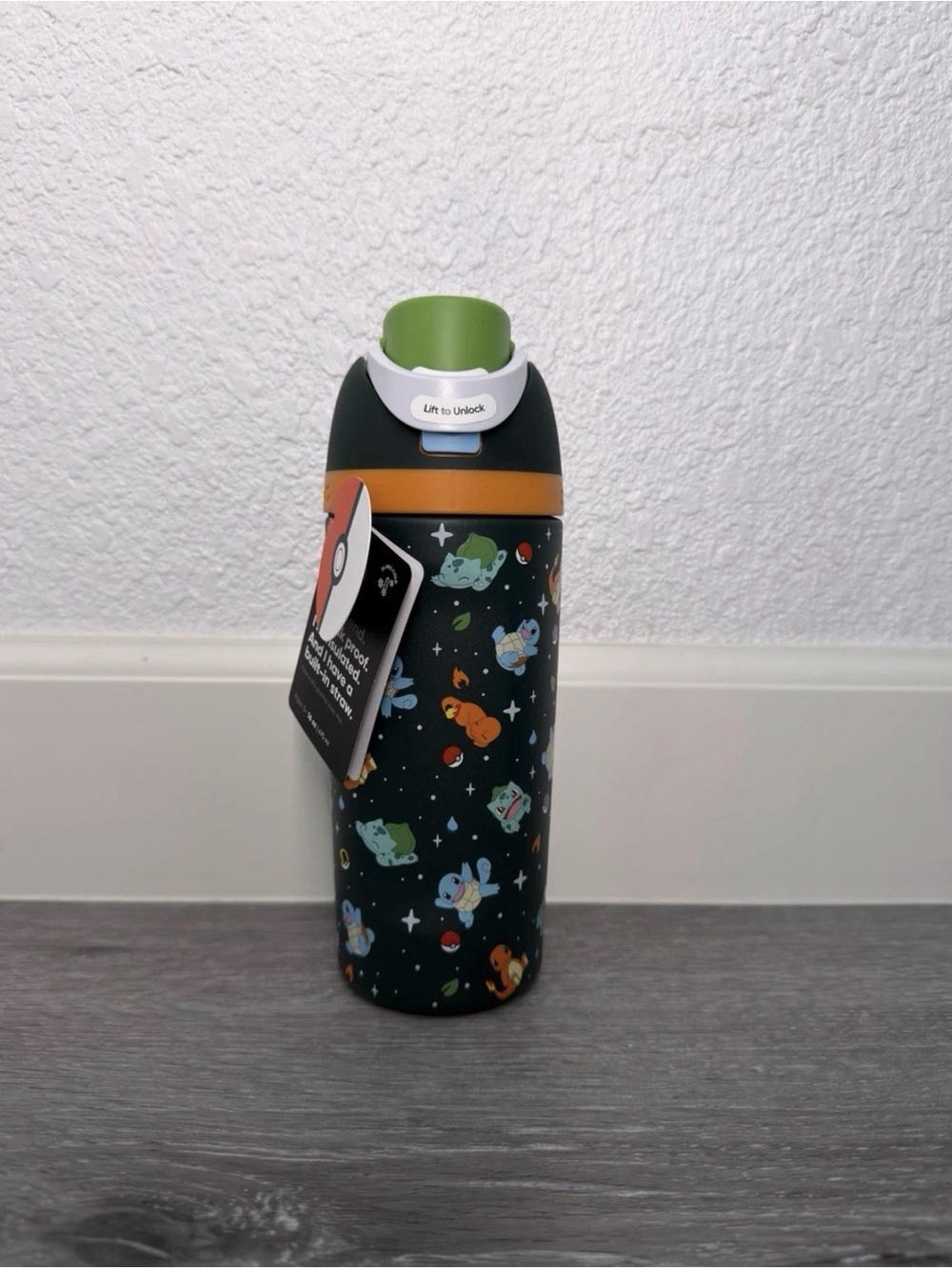 Pokemon Kids Water Bottle - Black, Green, Orange